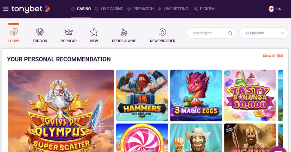 Recommended Ontario licensed casino - TonyBet